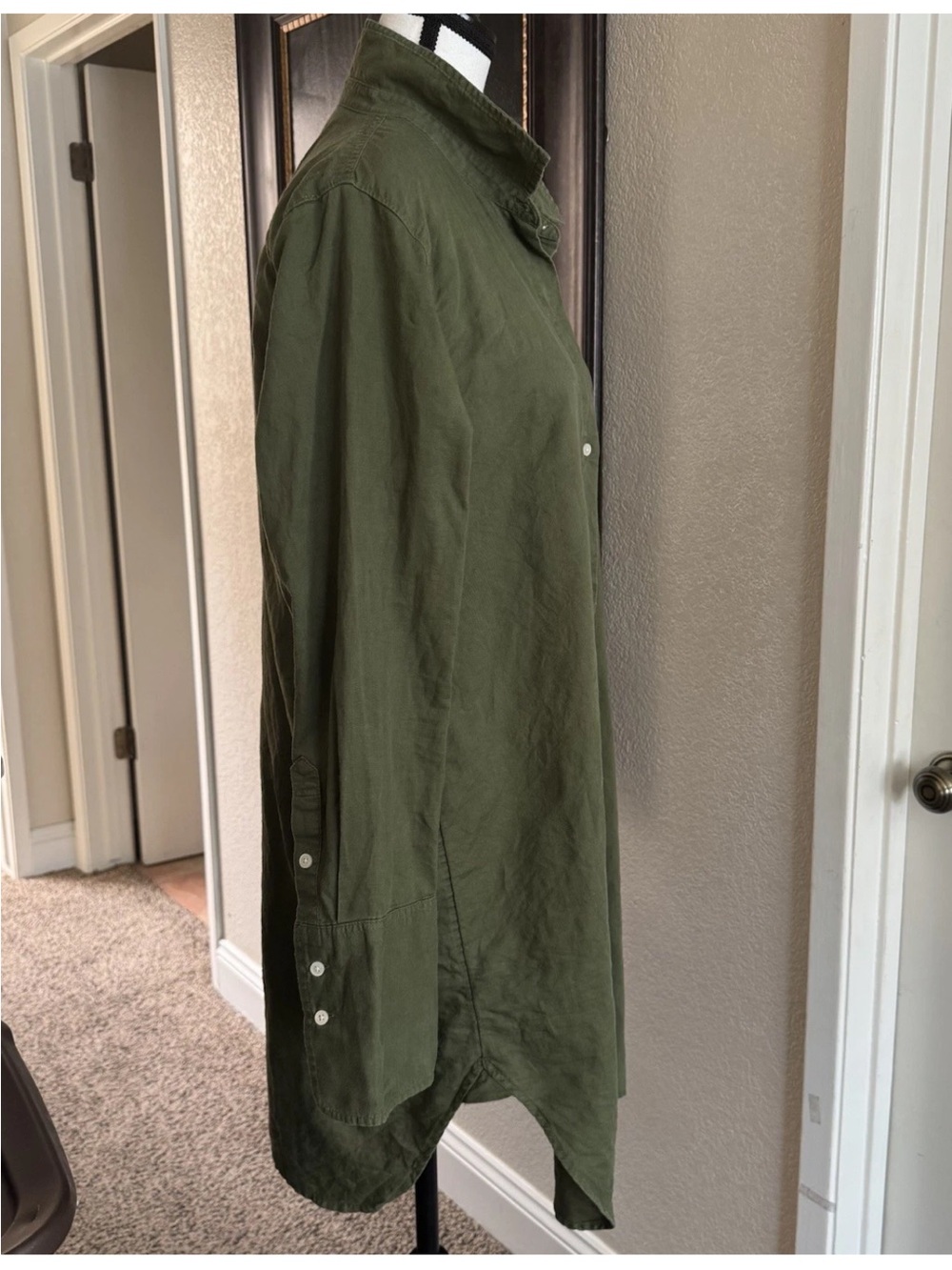 J.Crew Beachwear Shirt Dress Olive Green Linen Cotton Button Down Large Coastal - Picture 4 of 10